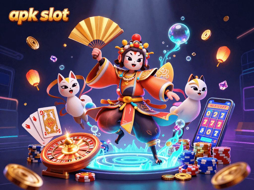 Catch the excitement of apk slot gaming with dynamic characters and vibrant casino elements.