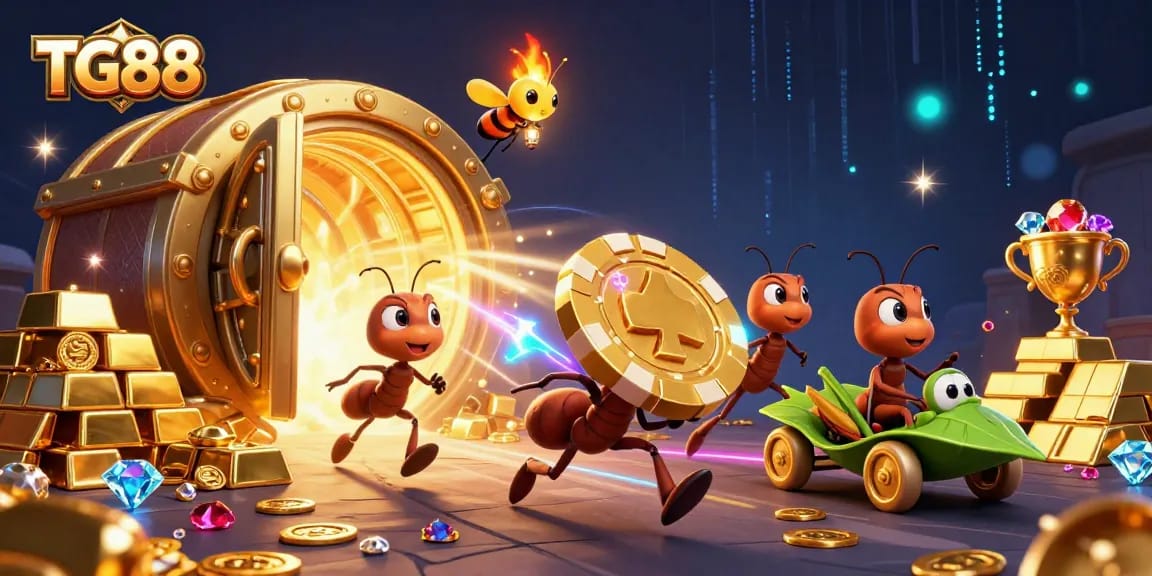 Engage with TG88 and its stunning wealth of gems and golden treasures in a vibrant 3D illustration.