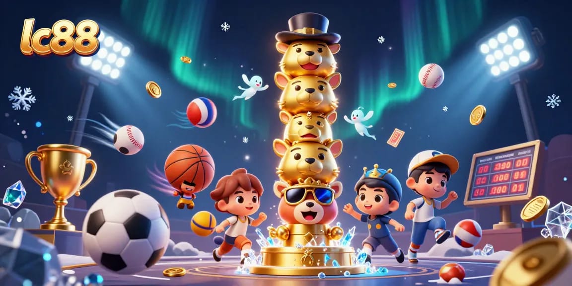 Experience exciting betting opportunities with lc88's dynamic sports-themed casino illustration.