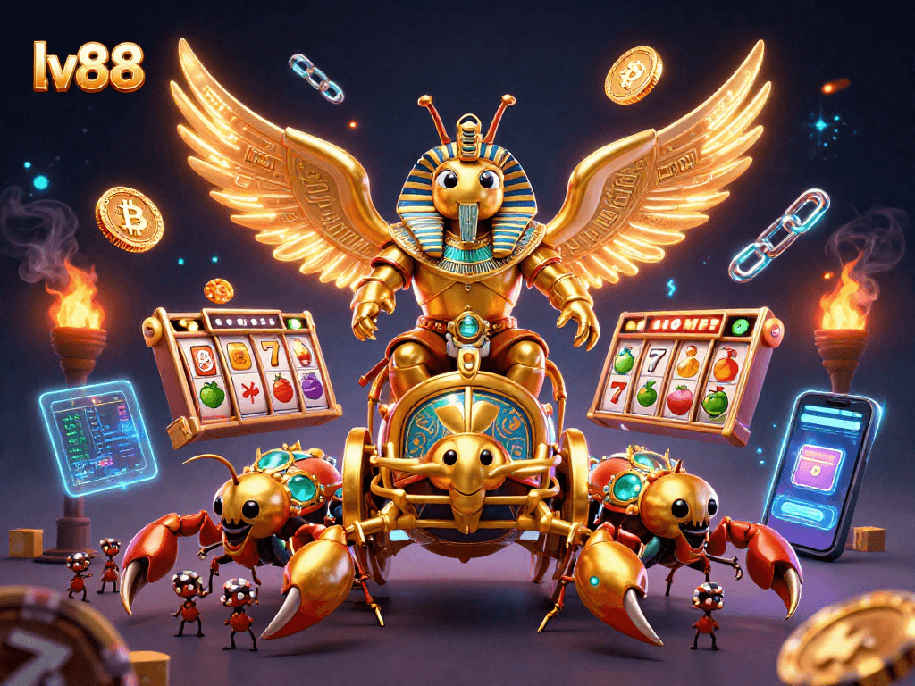 Experience thrilling jackpots and game mastery at lv88 with vibrant casino-themed 3D illustration