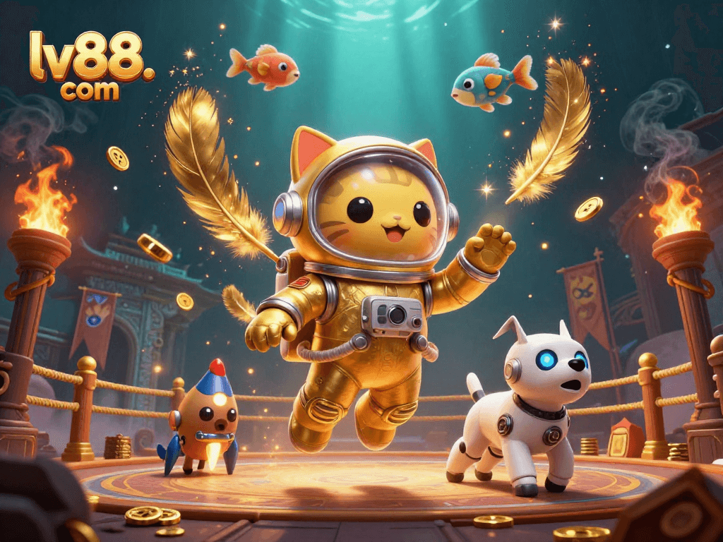 Experience thrilling gaming fun at lv88. com with a captivating 3D digital illustration featuring dynamic characters and casino elements.