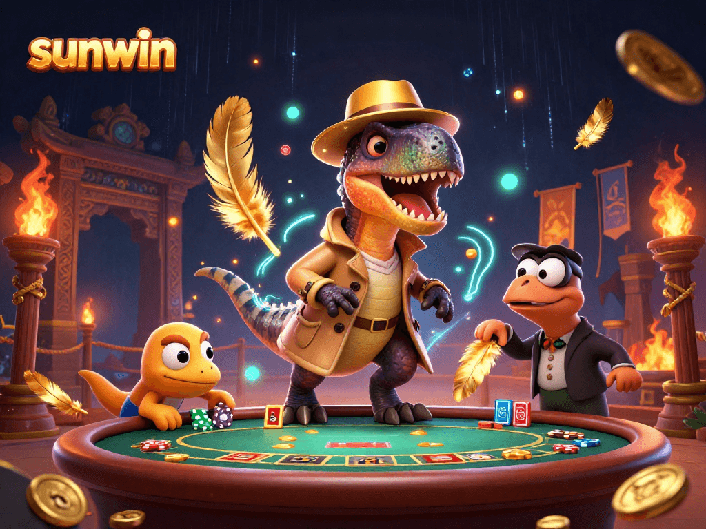 Experience sunwin's exciting blackjack with a cartoon velociraptor card counter and thrilling visuals.