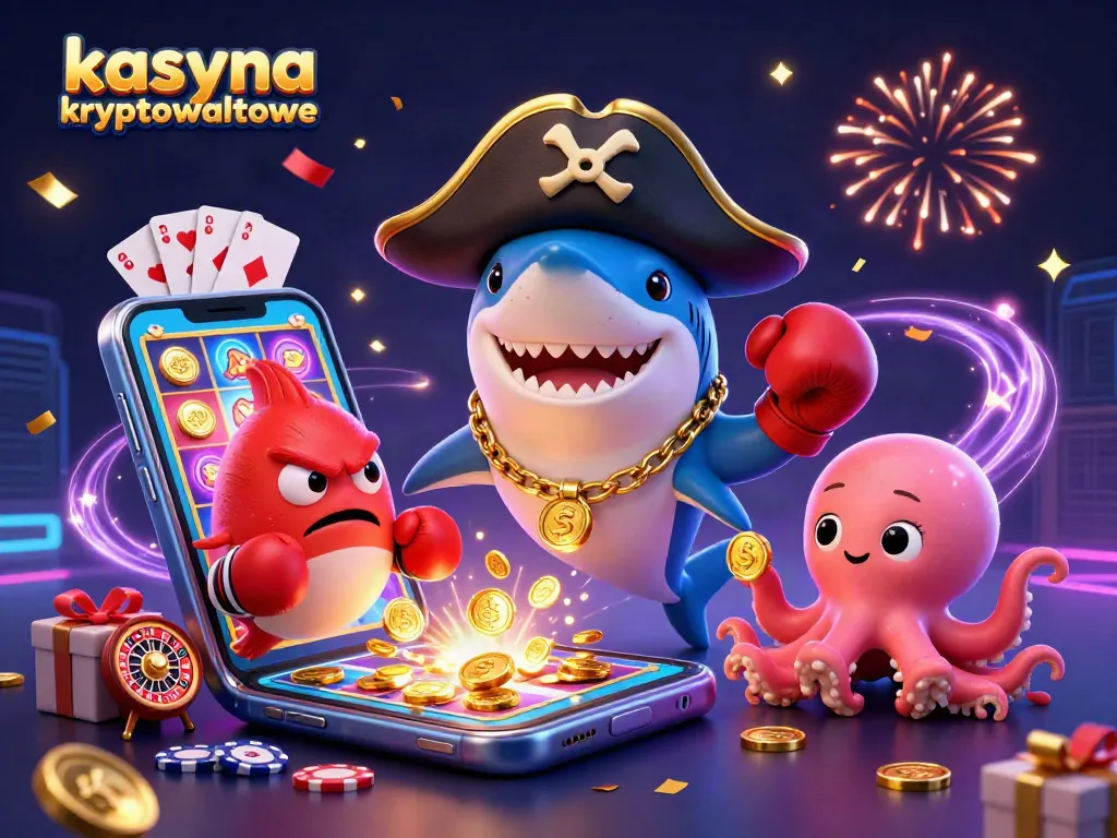 Experience kasyna kryptowalutowe with a vibrant scene of animated characters and casino action.