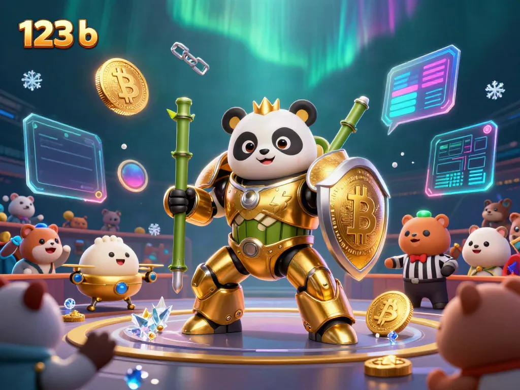 Experience thrilling gameplay with 123 b as a golden panda pilots a robotic warrior in a vibrant arcade.