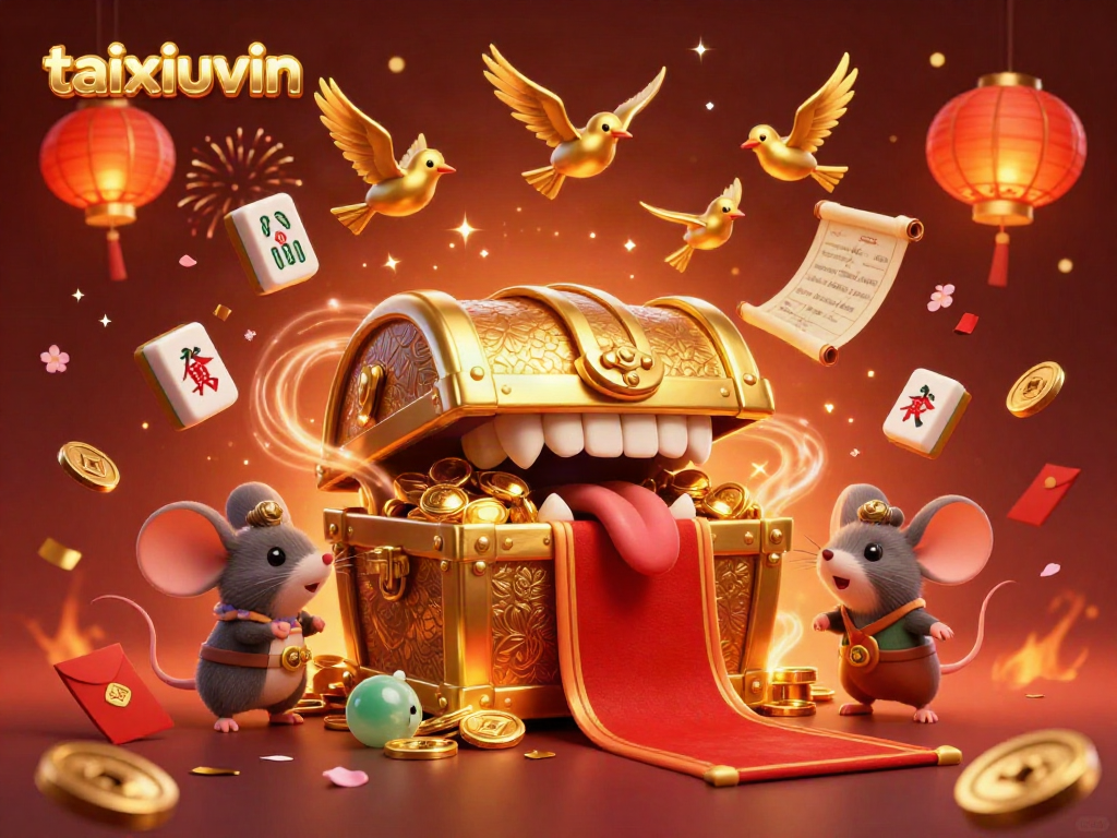 Experience thrilling action at taixiuvin with vibrant 3D treasure chest luring players into casino excitement.