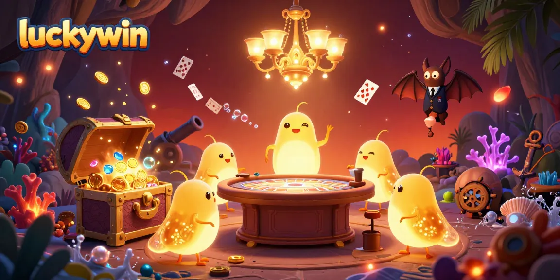 Experience the thrill of winning at luckywin with animated glowworms lighting up a vibrant casino scene.