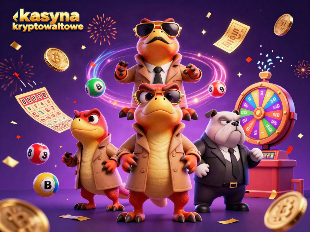 Experience exciting kasyna kryptowalutowe with colorful elements and dynamic characters in a vibrant casino scene.