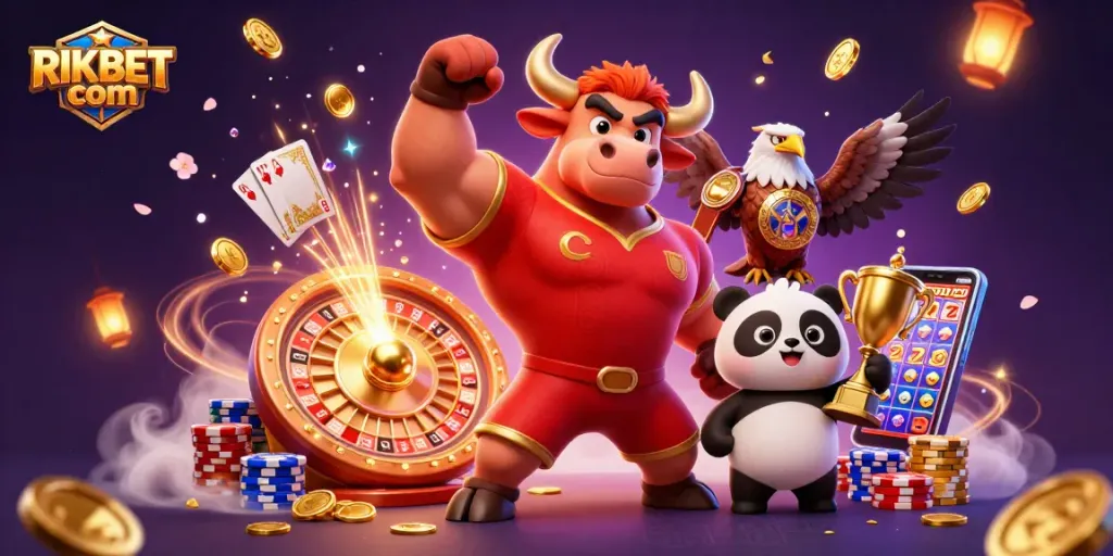 Experience thrilling gameplay at RIKBET com with dynamic games and exciting rewards, featuring vibrant casino mascots.