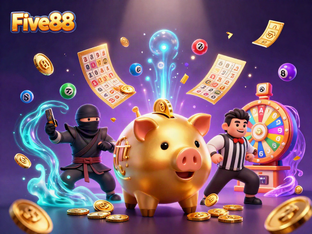 Engaging gaming scene featuring Five88's characters showcasing excitement in action-packed casino activities.
