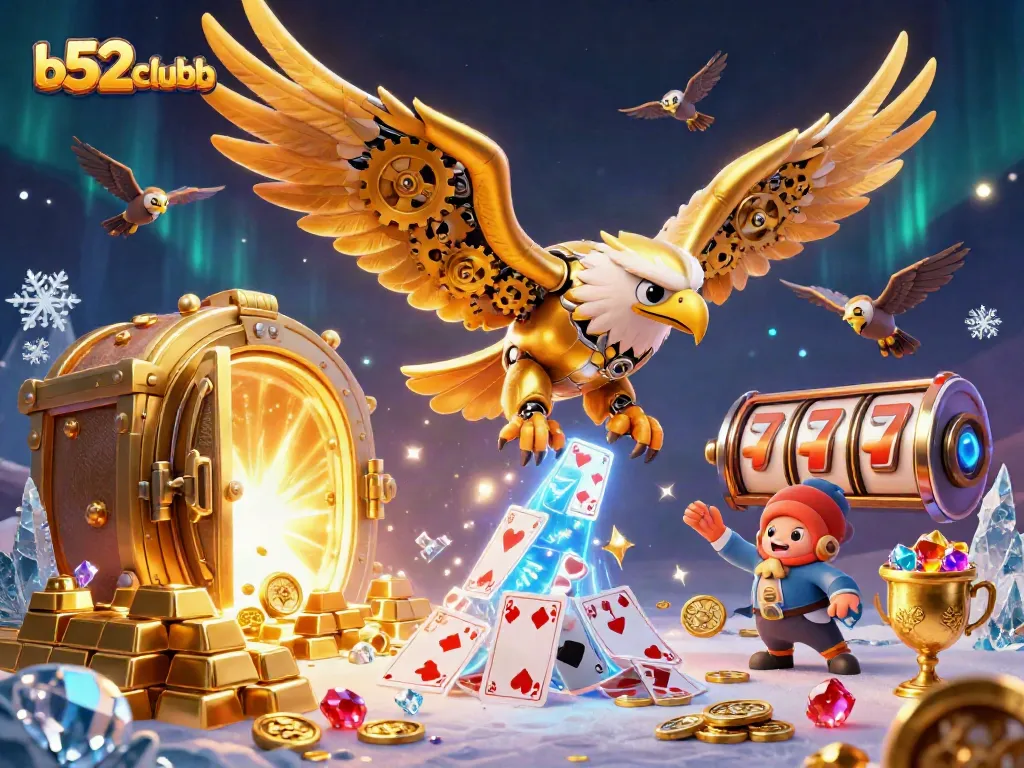 Engage with b52clubb's thrilling casino experience depicted by a golden eagle in action.