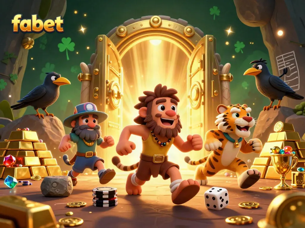 Experience the thrill at fabet as the caveman and tiger run a prehistoric casino, filled with treasures.