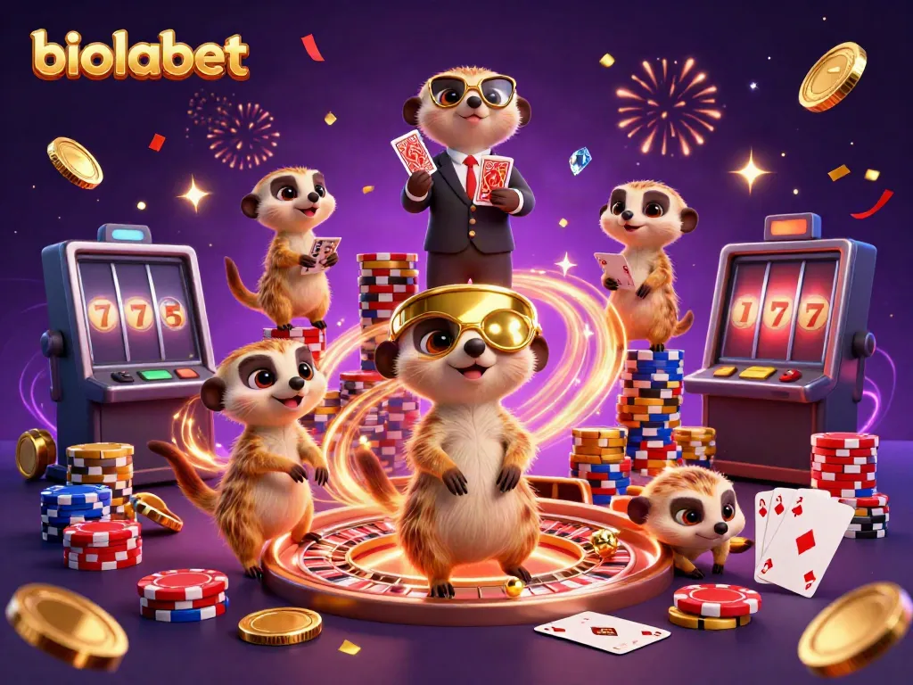 Experience the excitement at biolabet casino with lively meerkats managing a vibrant gaming scene.