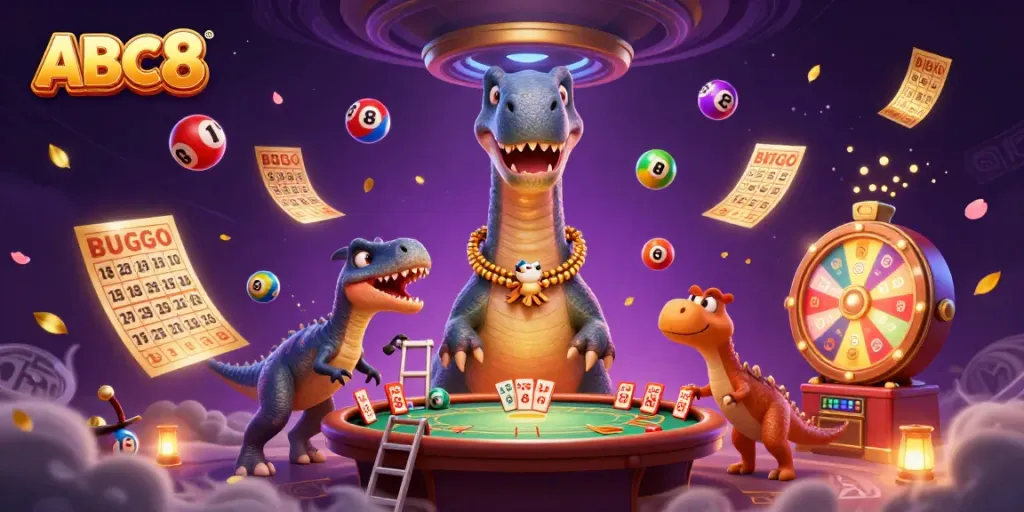 ABC8 brings excitement to gaming with dynamic characters and vibrant elements in a casino scene.