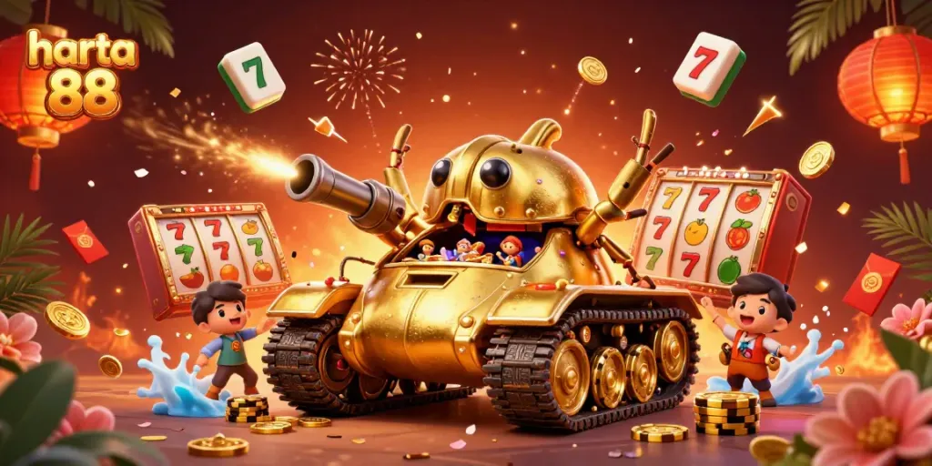 Spin the reels of harta 88 with a stunning 3D casino illustration featuring rich details and vibrant colors.