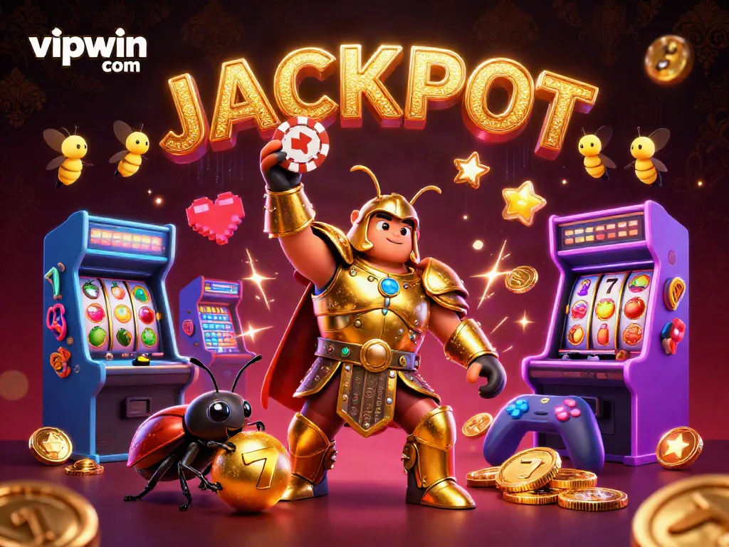 Win big with vipwin com in this illustrated digital casino adventure featuring lively gaming elements.