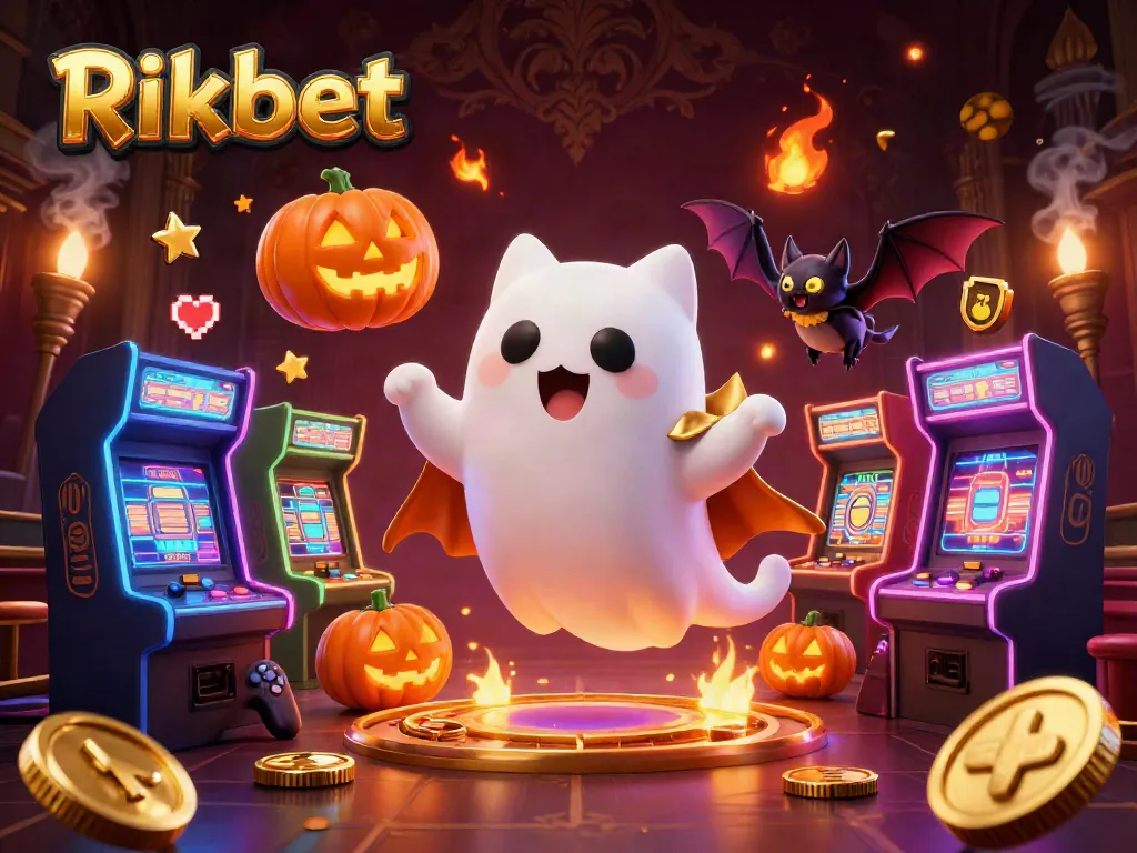 Experience the thrill of Rikbet with a vibrant haunted casino scene filled with ghostly characters and colorful game elements.