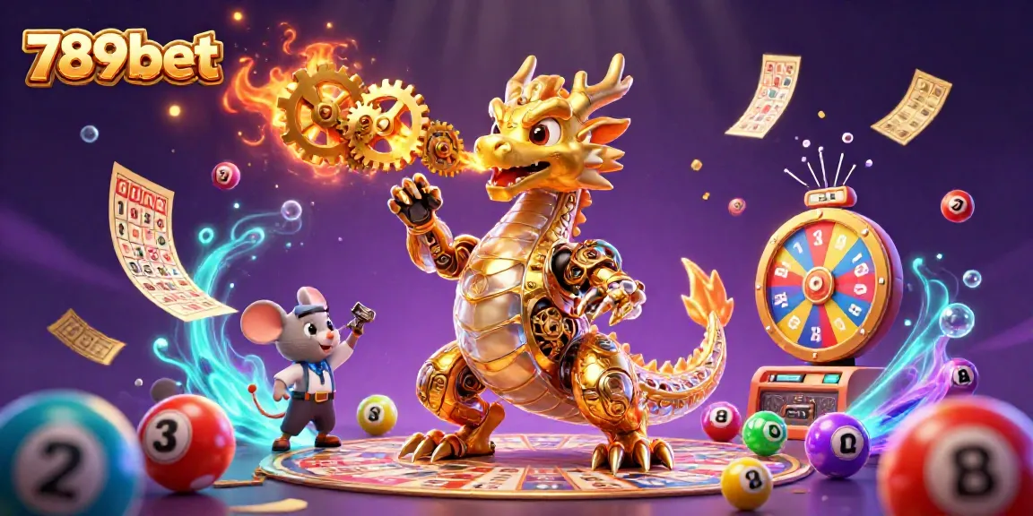 Engage with 789bet in an exciting gaming environment featuring a golden dragon and lottery elements.