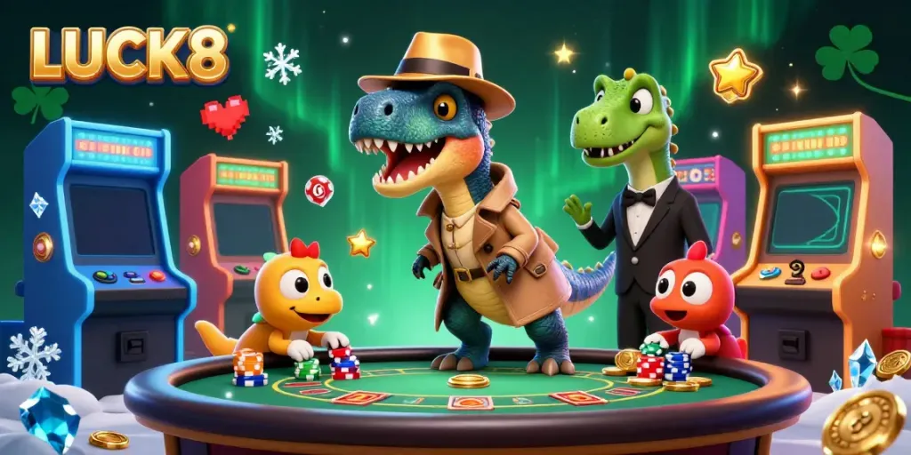 Enjoy gambling with LUCK8 as a velociraptor card counter plots at a blackjack table.