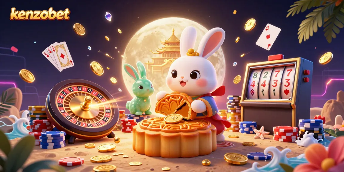 Experience the excitement of kenzobet with the moon rabbit and dazzling casino-themed elements.