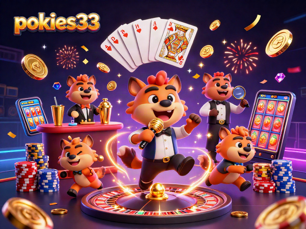 Engage in delightful pokies33 action with lively hyenas at a vibrant casino scene.