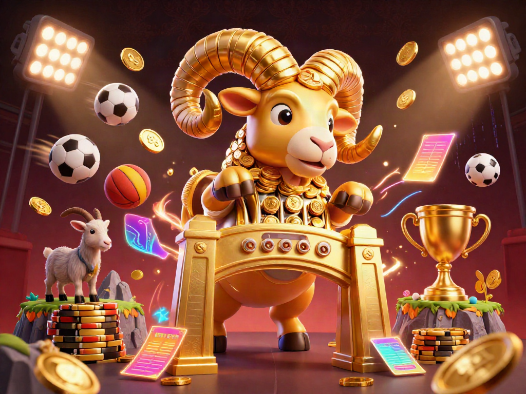 Engage with the vibrant 8s casino scene featuring a golden ram charging through a rich display of gaming elements.