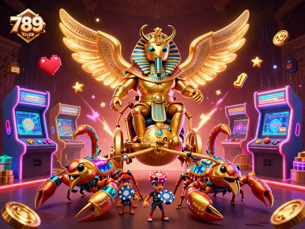 Experience thrilling gameplay with 789CLUB's 3D golden scarab and dazzling scorpions in action.