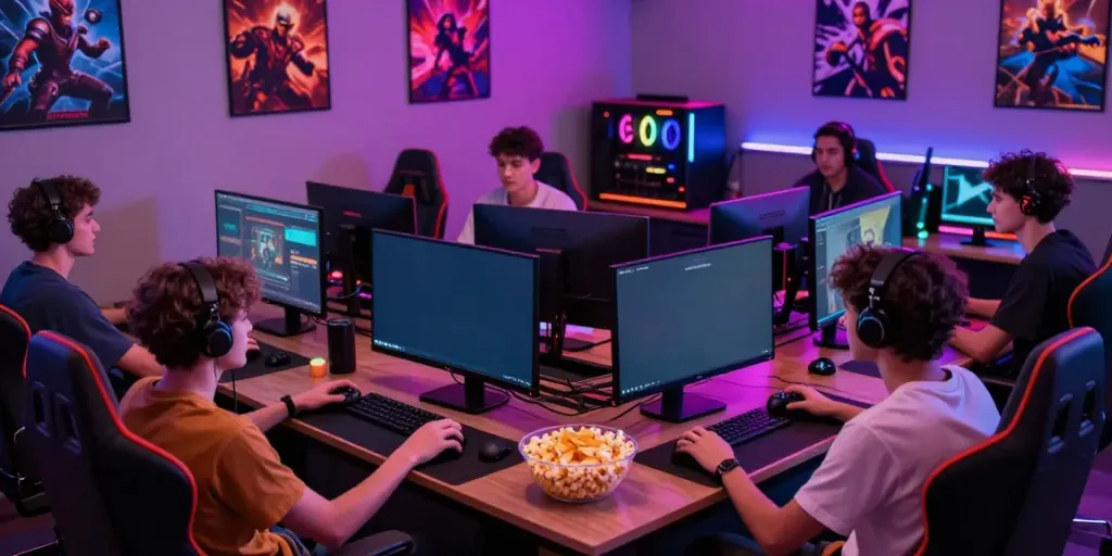 Exciting gaming scene with friends enjoying multiplayer action on kilat404.