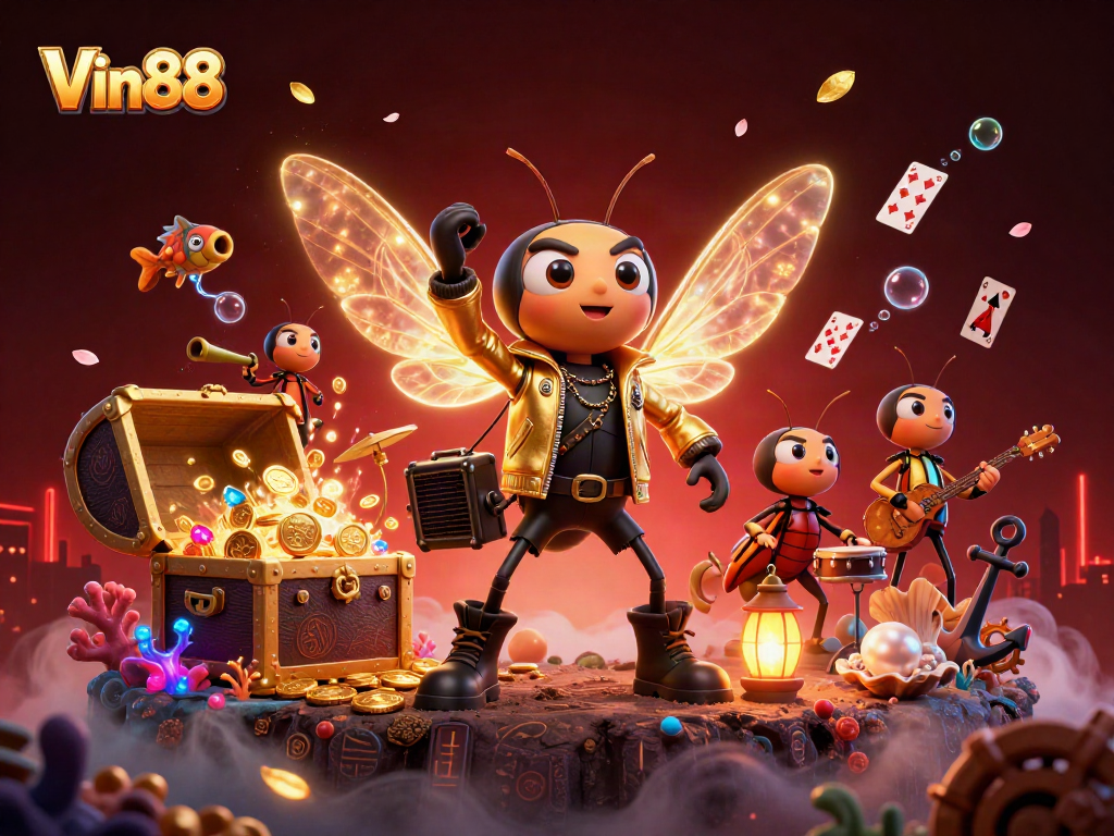 Engage in exciting gaming adventures at Vin88's vibrant casino with a 3D dynamic scene.