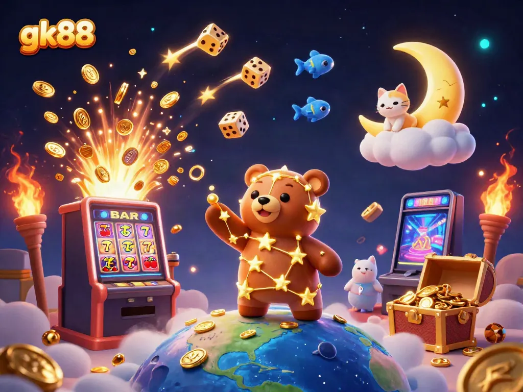Experience winning with gk88 through stunning 3D casino-themed illustration capturing excitement and fortune.