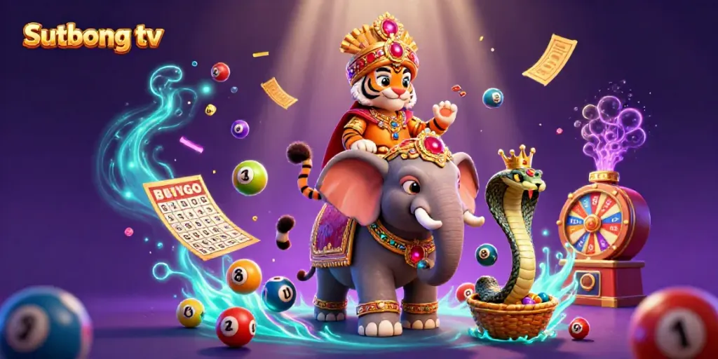 Sutbong tv showcases an exciting scene with a maharaja tiger, jewel-encrusted elements, and vibrant gambling action.
