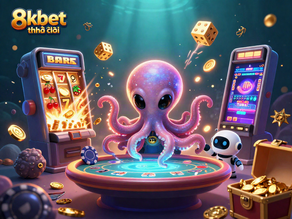 Engage in exciting gaming with 8xbet nhà cái, featuring a thrilling poker scene illustrated with vibrant details.
