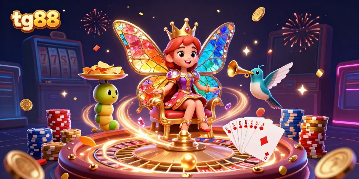 Experience the excitement of tg88 with a vibrant 3D casino scene showcasing games, luxury, and winnings.