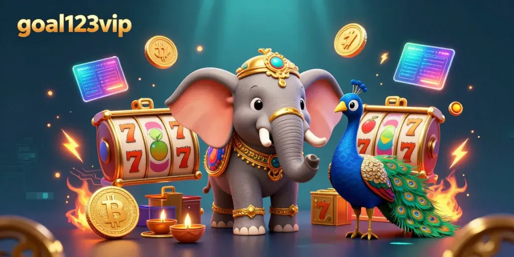 Experience exciting gameplay with goal123vip as colorful casino elements surround vibrant characters.