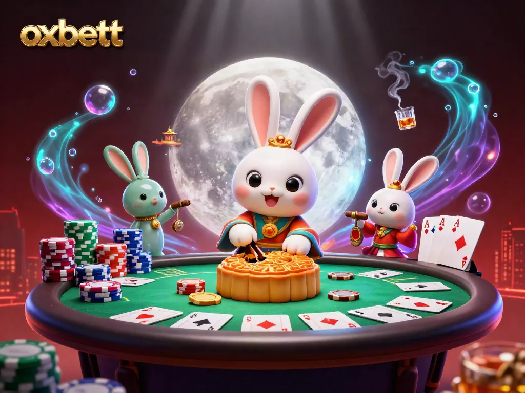 Experience oxbett's thrilling casino atmosphere with vibrant characters and poker elements.