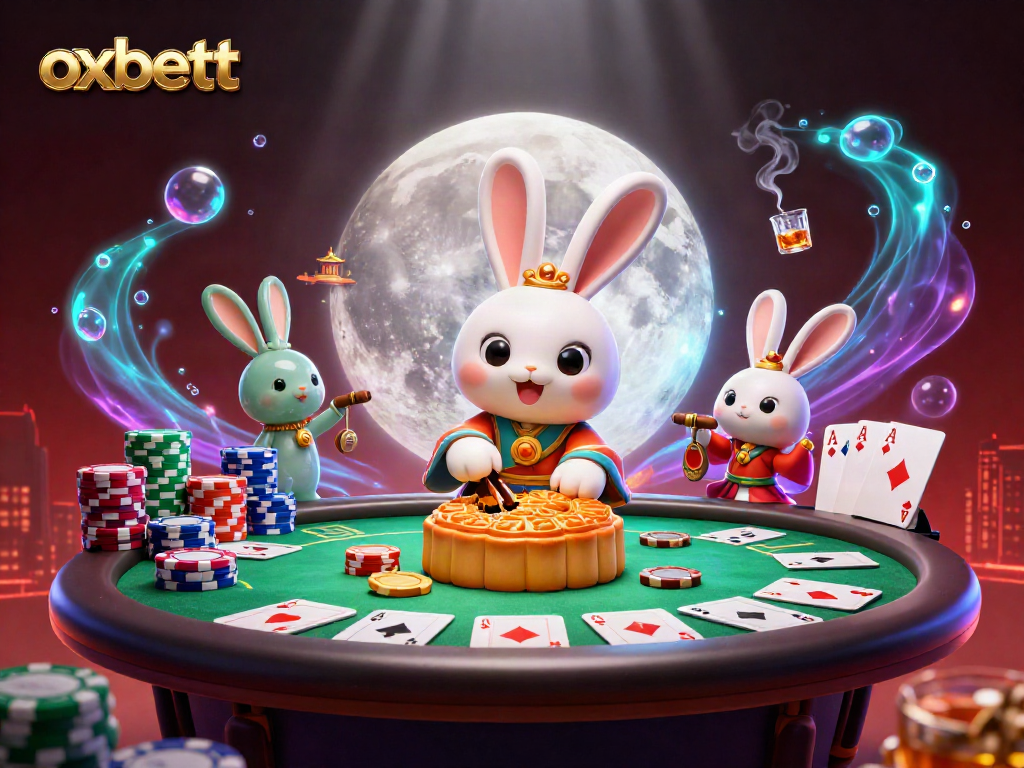 Experience oxbett's thrilling casino atmosphere with vibrant characters and poker elements.