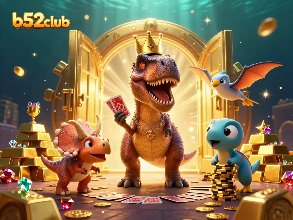 Engage with b52club’s thrilling casino world alongside a card-shuffling T-Rex and a chip-stacking triceratops.