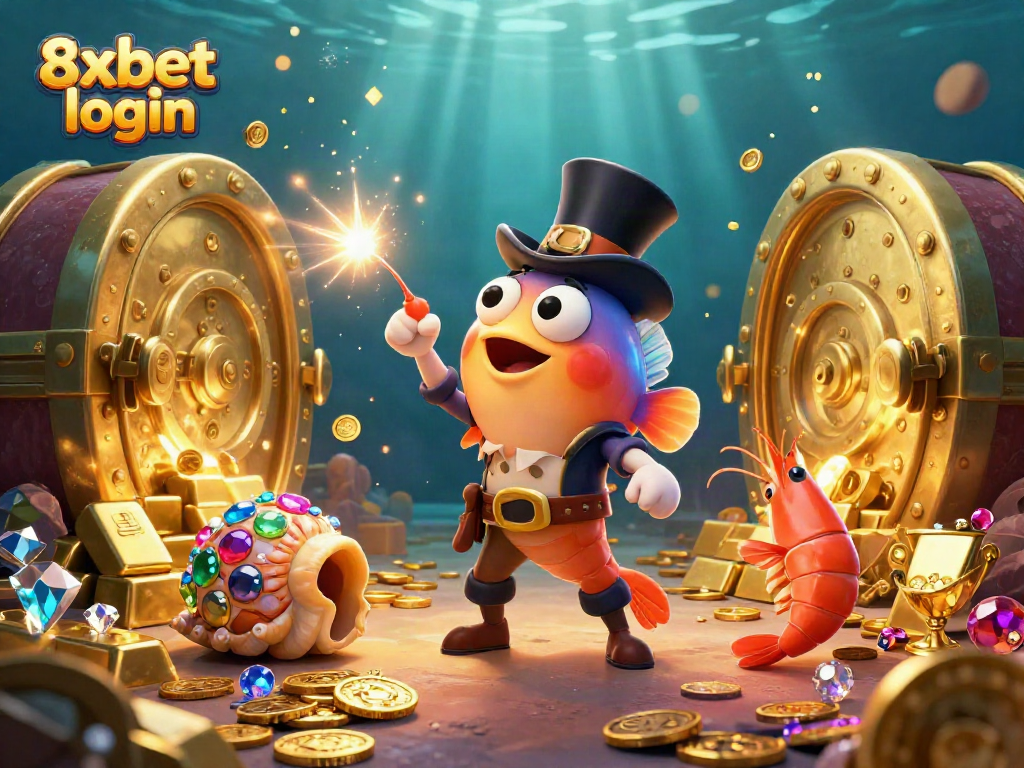 Engage in thrilling gameplay with 8xbet login featuring an anglerfish attracting coins in a vibrant underwater casino scene.