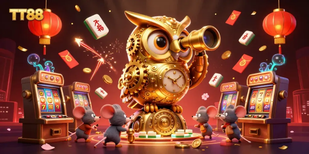 Experience thrilling gameplay at TT88 with a crowded casino scene filled with excitement and luck.
