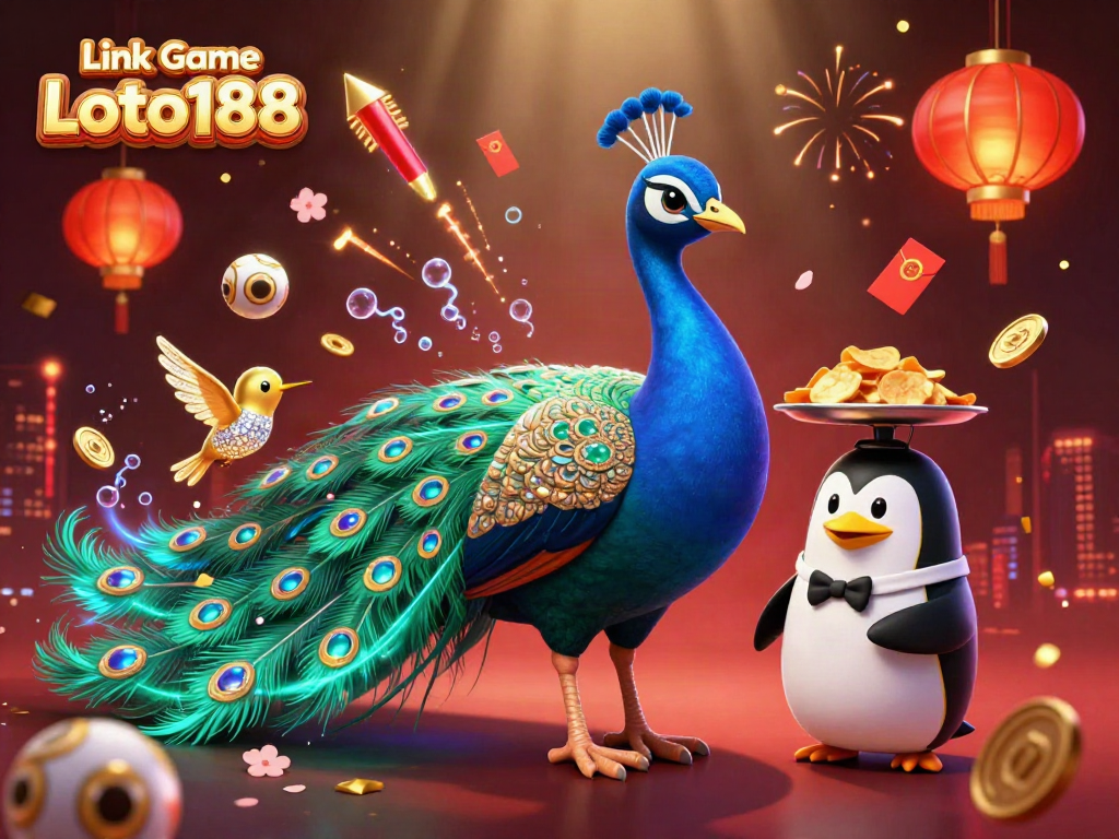 Engage with Link Game Loto188 in a vibrant 3D illustration of lottery excitement and casino themes.