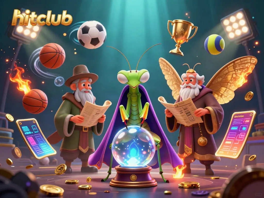 Experience hitclub's energetic gaming scene, with vibrant sports elements and mystical characters.