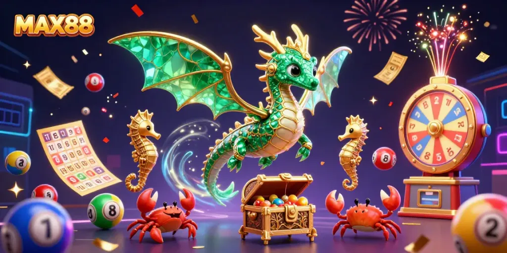 Engage with MAX88 as the enchanting sea dragon and seahorses celebrate vibrant lottery wins.