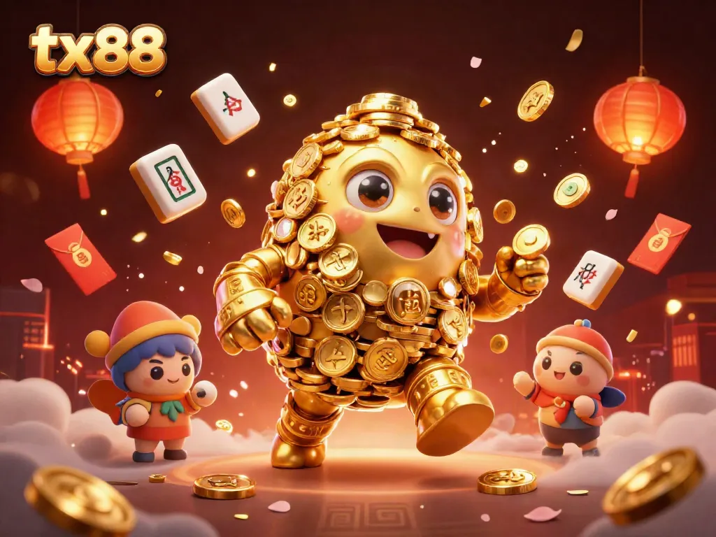 Engage with the tx88 thrilling casino adventure featuring a lively golden golem and vibrant game elements.