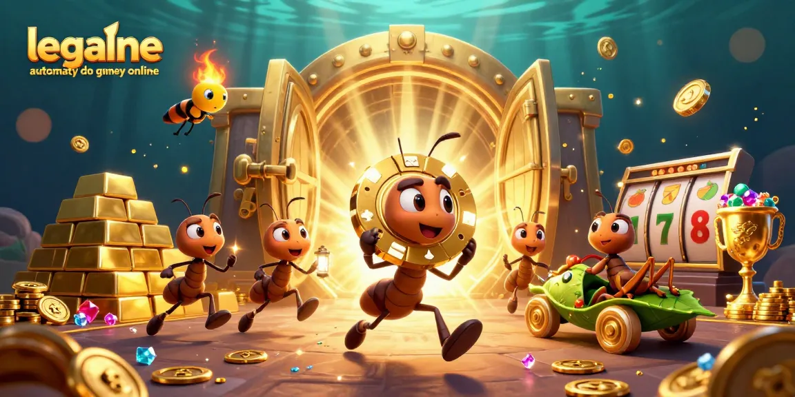Engage with the adventure of legalne automaty do gier online, featuring 3D ants on a heist with gold and slot elements.