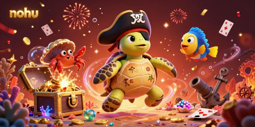 Experience thrilling wins with NOHU's vibrant 3D underwater casino scene featuring pirates and treasures.