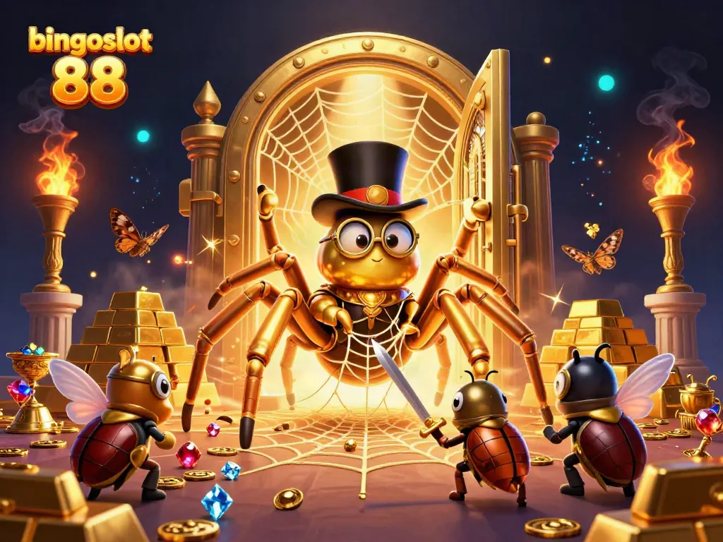 Visualisasi hiburan bingoslot 88 dengan makhluk menakjubkan di kasino dan banyak harta karun.