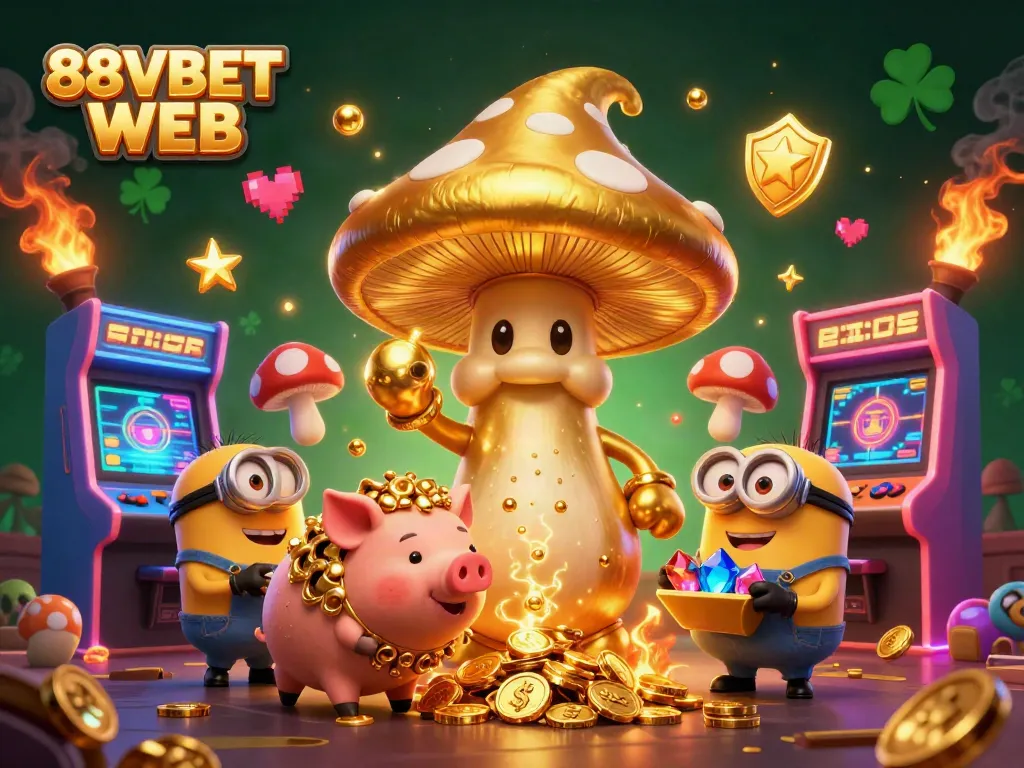 Experience the magic of the 88VBET WEB with a whimsical casino-themed illustration, featuring interactive characters and game elements.