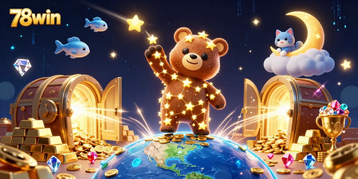 Join the excitement at 78win with treasure-filled 3D casino adventures featuring cartoon characters.