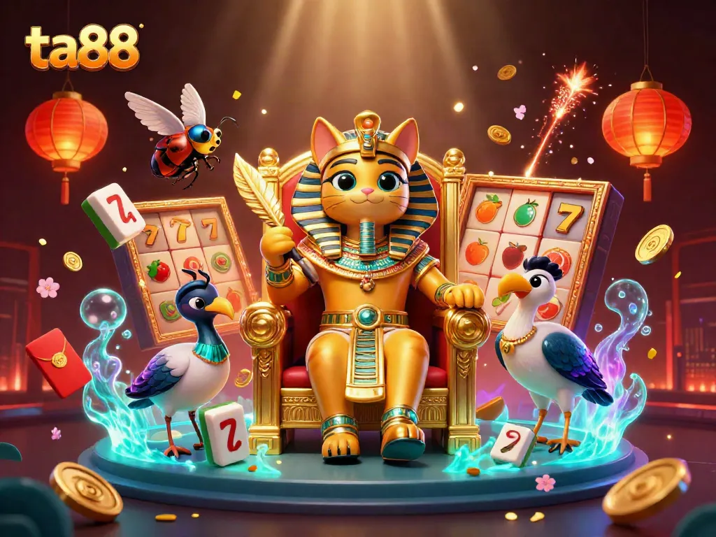 Experience thrilling ta88 gaming with vibrant slot reels and energetic characters in a dynamic casino scene.
