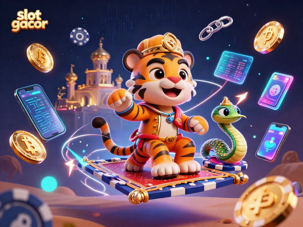 Experience the excitement of slot gacor with vibrant characters, glowing crypto elements, and dynamic casino elements.