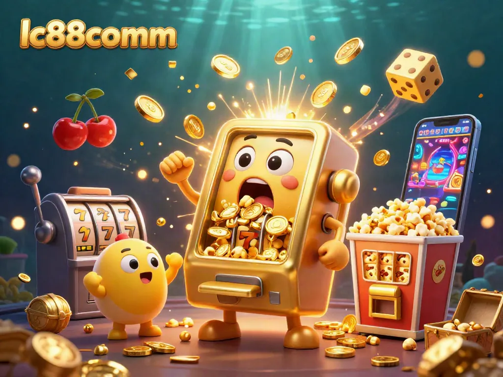 Spin for big wins at lc88comm with a lively slot machine scene and cheering characters.